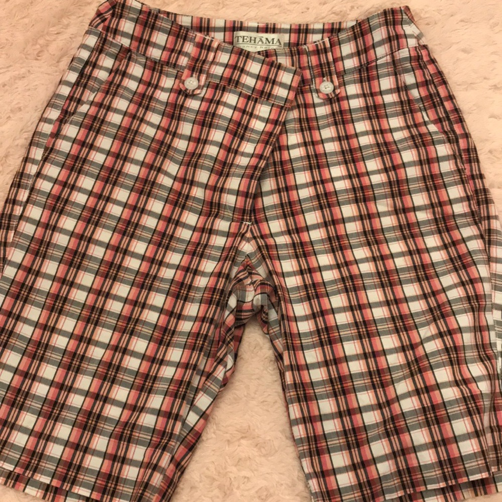 Tehama pink plaid Bermuda shorts